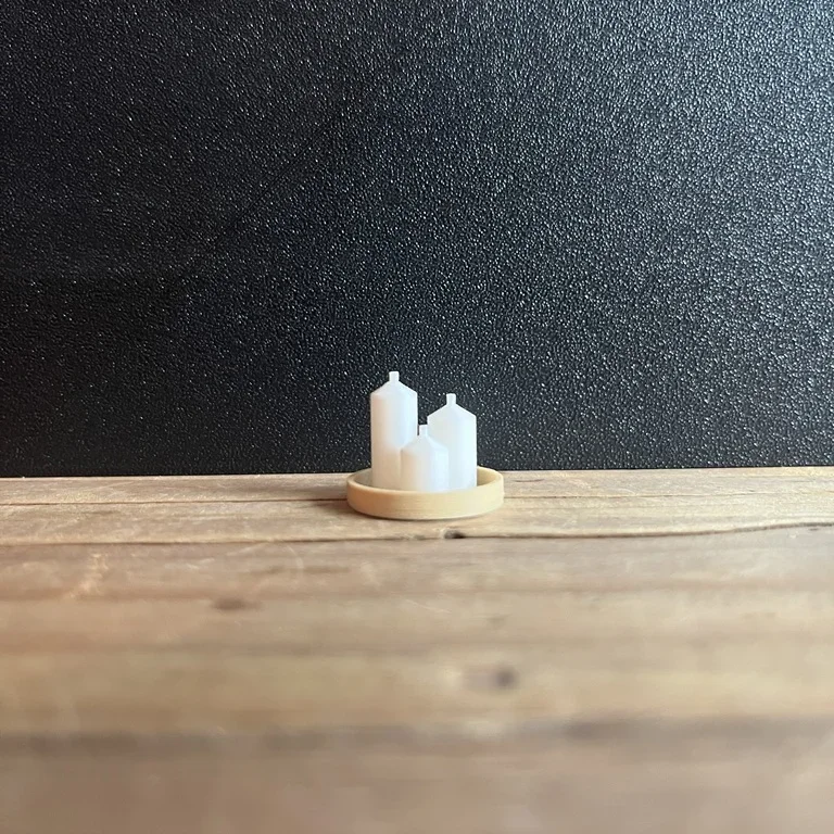 Miniature Candle Set with Tray - Three Pillar Candles, 1:12 Scale